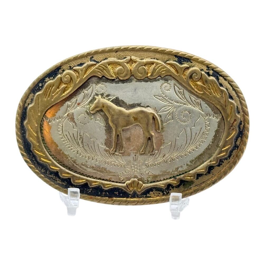 Horse Motif Oval Western Belt Buckle